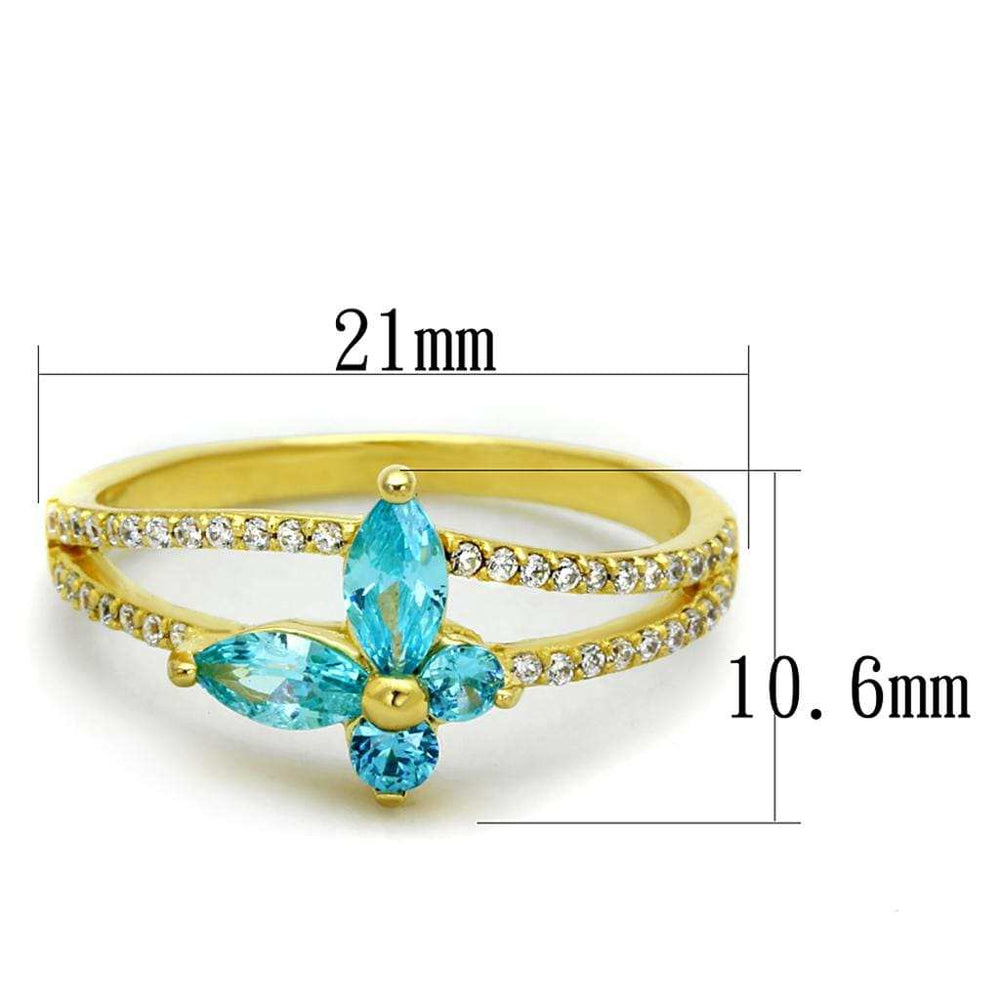 TS249 - Gold 925 Sterling Silver Ring with AAA Grade CZ in Sea Blue - Alamode - Flyclothing LLC