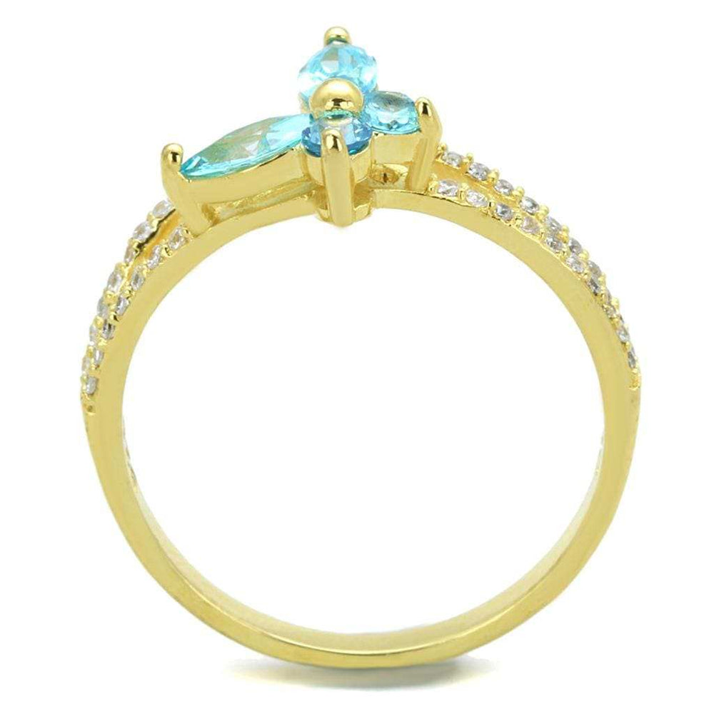 TS249 - Gold 925 Sterling Silver Ring with AAA Grade CZ in Sea Blue - Alamode - Flyclothing LLC