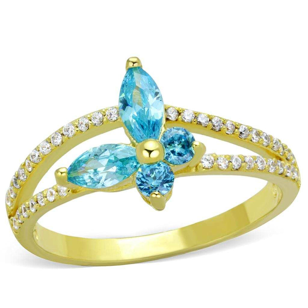 TS249 - Gold 925 Sterling Silver Ring with AAA Grade CZ in Sea Blue - Alamode - Flyclothing LLC