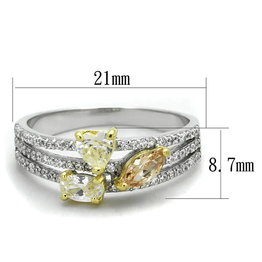 TS250 - Reverse Two-Tone 925 Sterling Silver Ring with AAA Grade CZ in Multi Color - Alamode - Flyclothing LLC