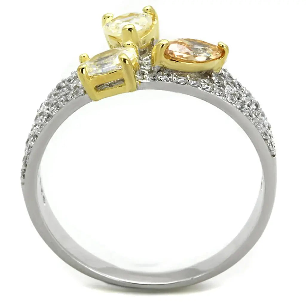 TS250 - Reverse Two-Tone 925 Sterling Silver Ring with AAA Grade CZ in Multi Color - Alamode - Flyclothing LLC