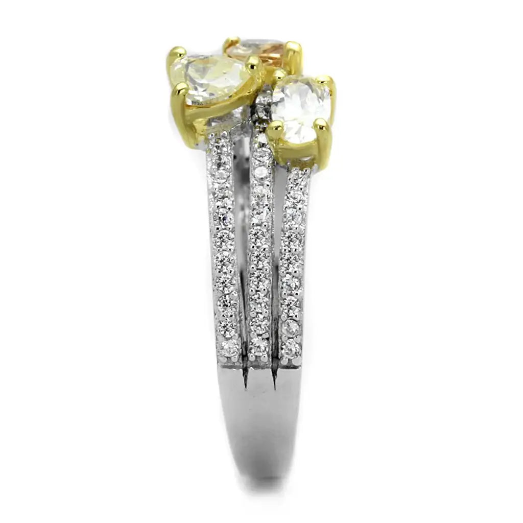 TS250 - Reverse Two-Tone 925 Sterling Silver Ring with AAA Grade CZ in Multi Color - Alamode - Flyclothing LLC