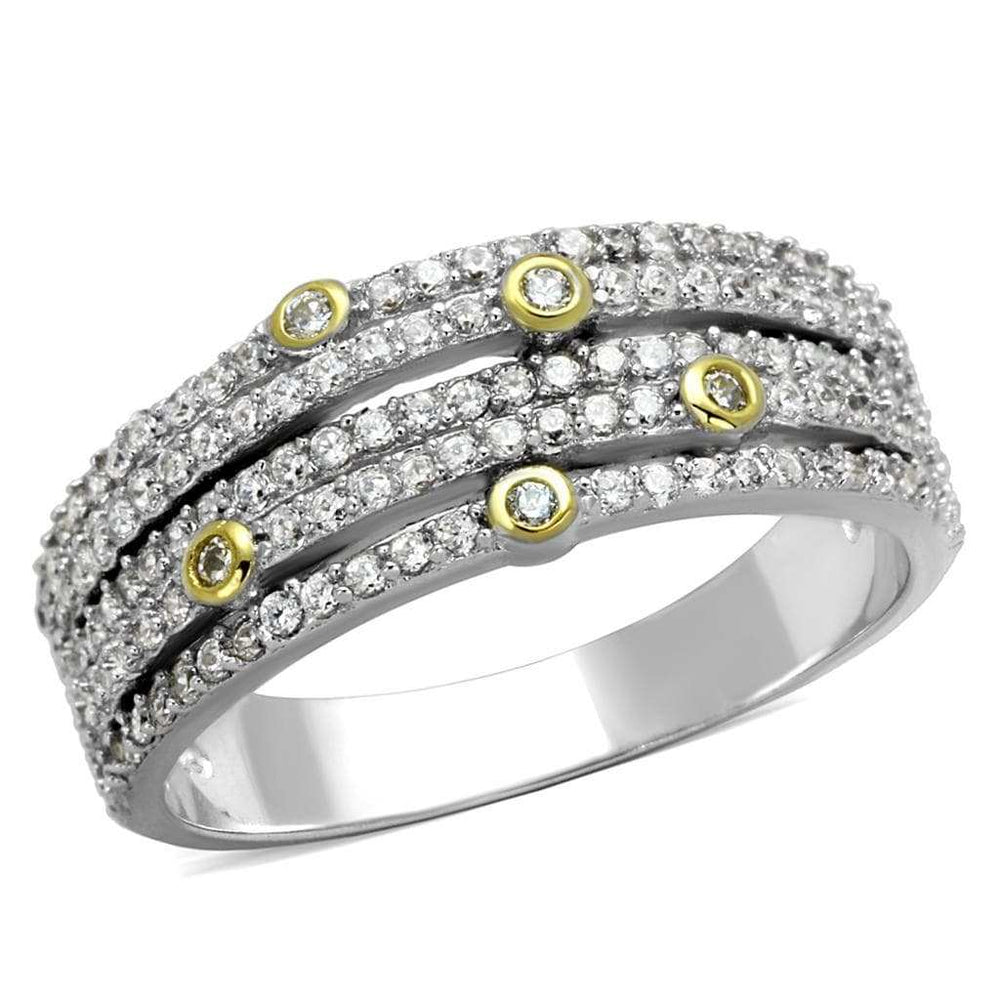 TS251 - Reverse Two-Tone 925 Sterling Silver Ring with AAA Grade CZ in Clear - Alamode - Flyclothing LLC