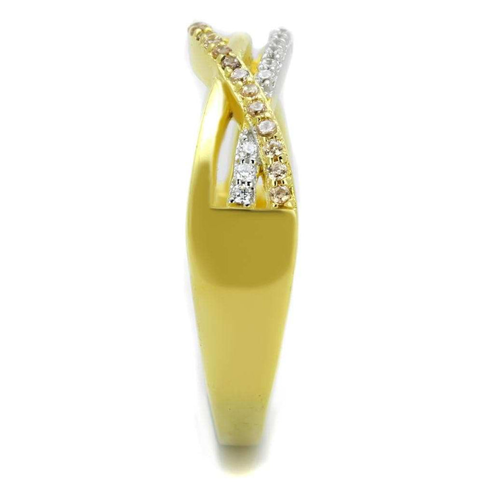 TS252 - Gold+Rhodium 925 Sterling Silver Ring with AAA Grade CZ in Champagne - Alamode - Flyclothing LLC