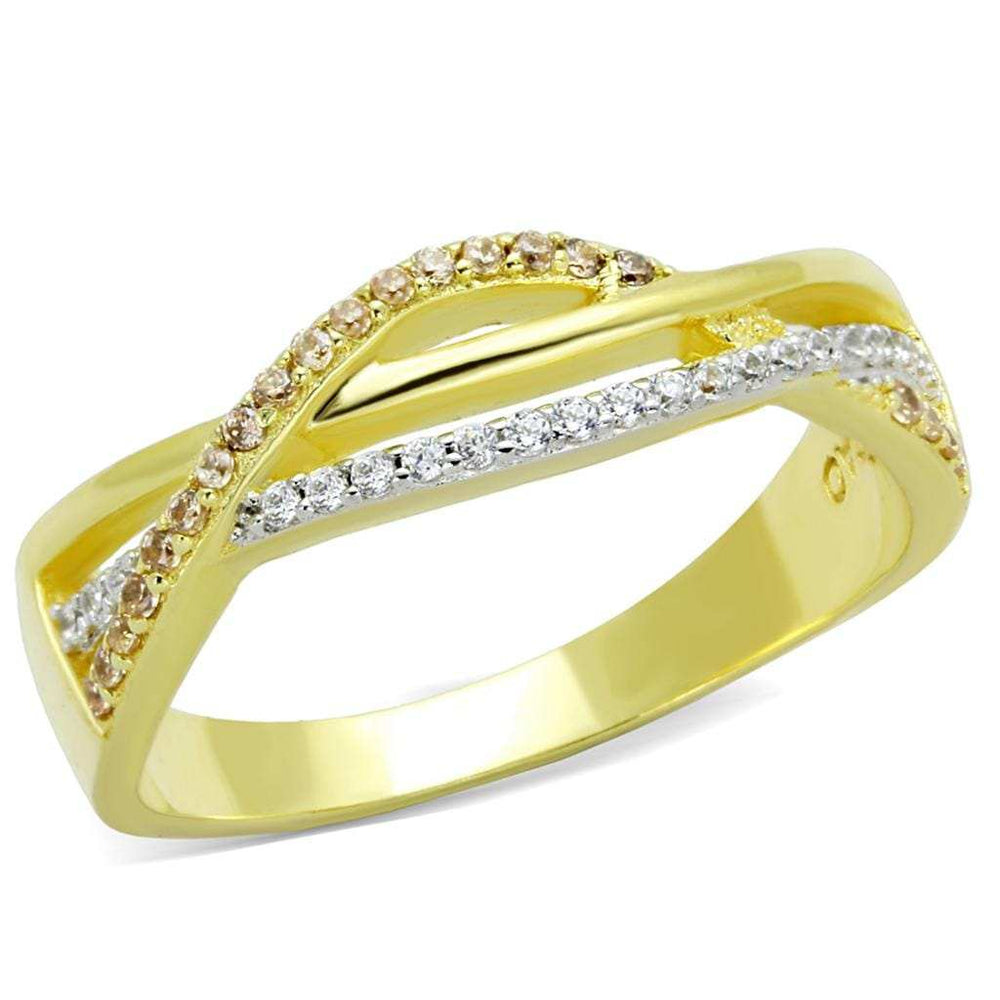 TS252 - Gold+Rhodium 925 Sterling Silver Ring with AAA Grade CZ in Champagne - Alamode - Flyclothing LLC