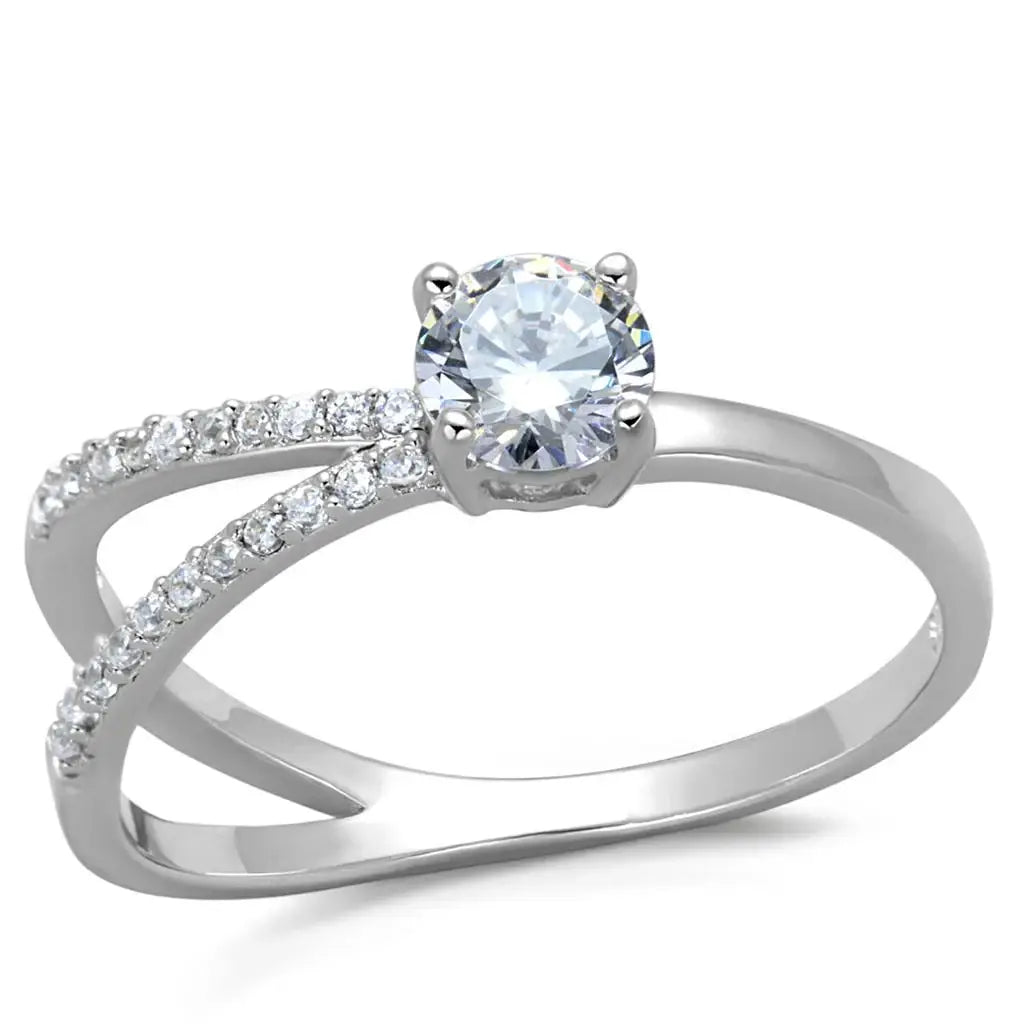 TS261 - Rhodium 925 Sterling Silver Ring with AAA Grade CZ in Clear - Alamode - Flyclothing LLC