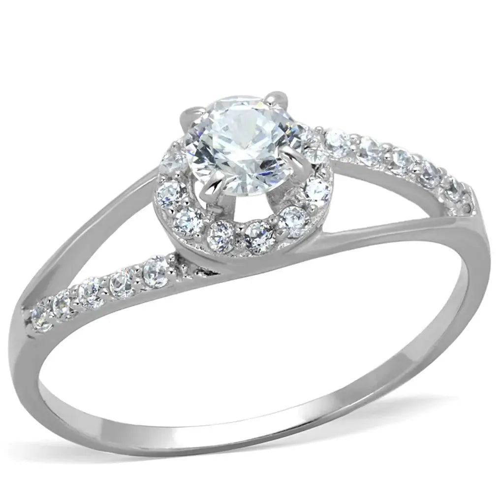 TS263 - Rhodium 925 Sterling Silver Ring with AAA Grade CZ in Clear - Alamode - Flyclothing LLC