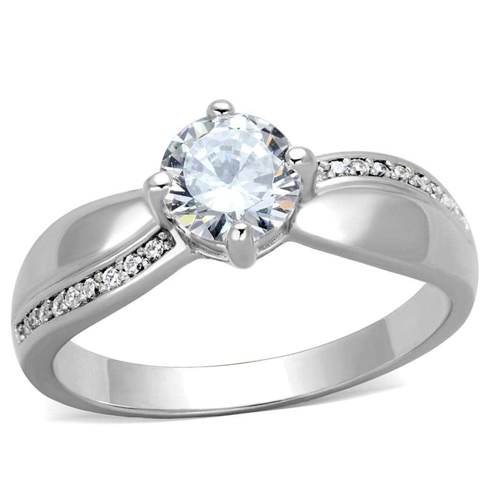 TS264 - Rhodium 925 Sterling Silver Ring with AAA Grade CZ in Clear - Alamode - Flyclothing LLC