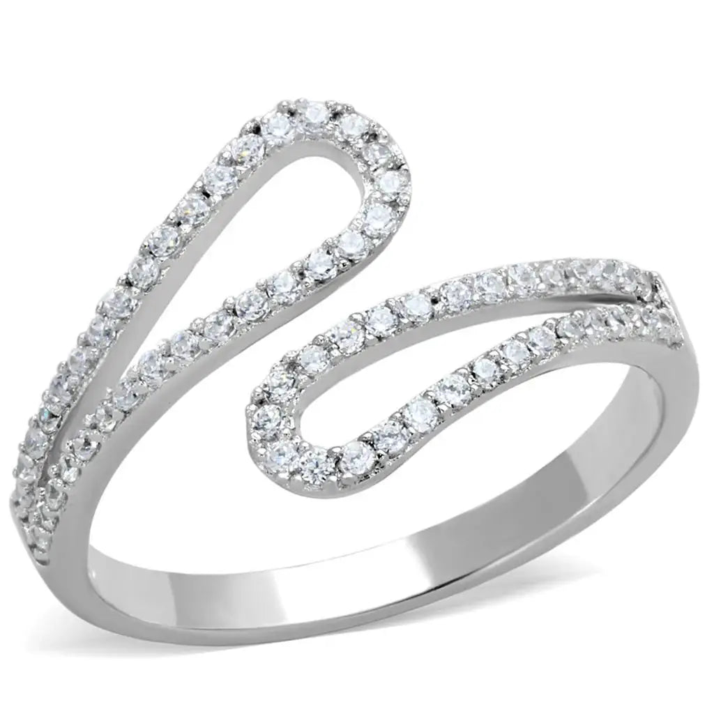 TS267 - Rhodium 925 Sterling Silver Ring with AAA Grade CZ in Clear - Alamode - Flyclothing LLC