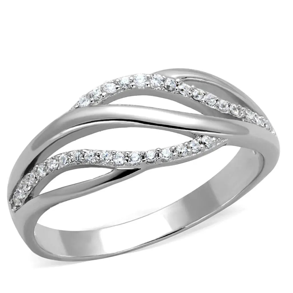 TS268 - Rhodium 925 Sterling Silver Ring with AAA Grade CZ in Clear - Alamode - Flyclothing LLC