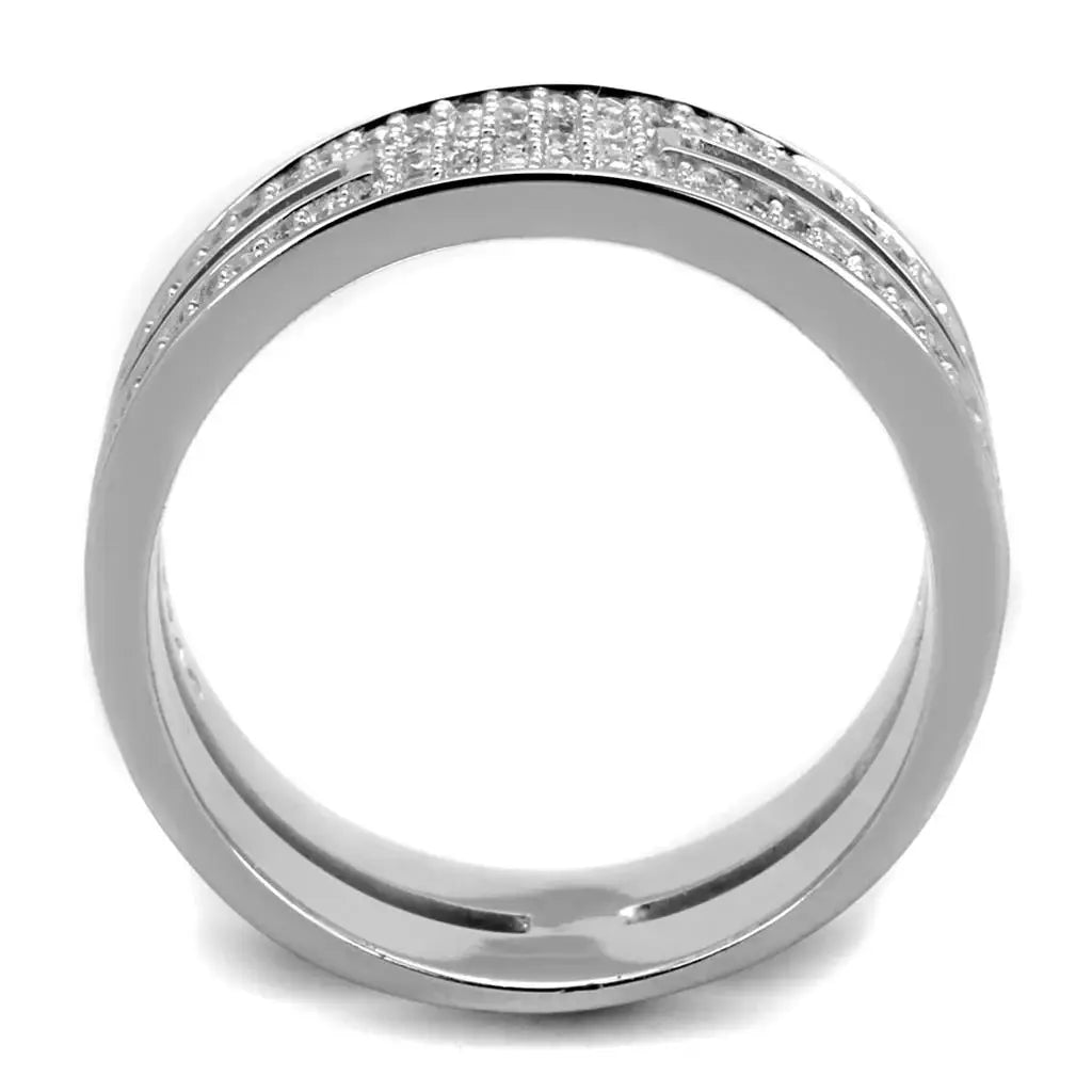TS273 - Rhodium 925 Sterling Silver Ring with AAA Grade CZ in Clear - Alamode - Flyclothing LLC