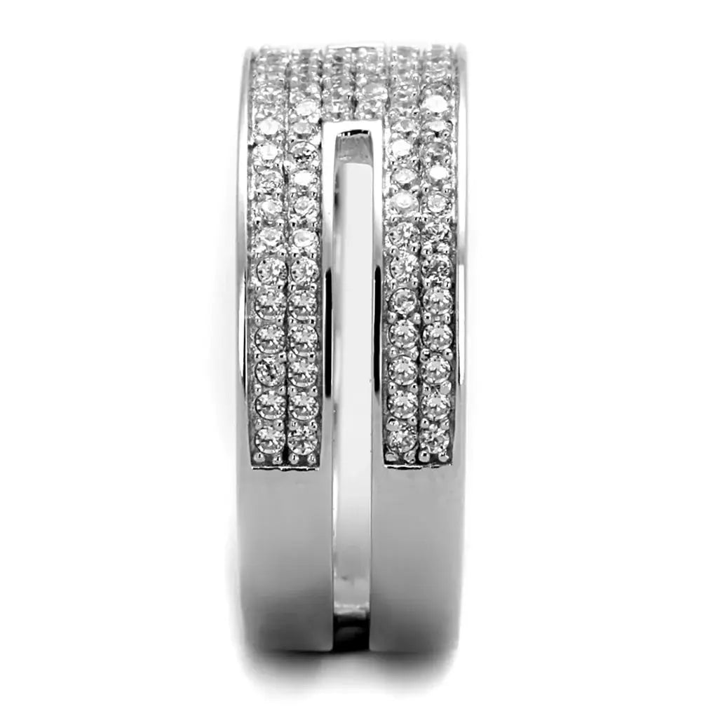 TS273 - Rhodium 925 Sterling Silver Ring with AAA Grade CZ in Clear - Alamode - Flyclothing LLC