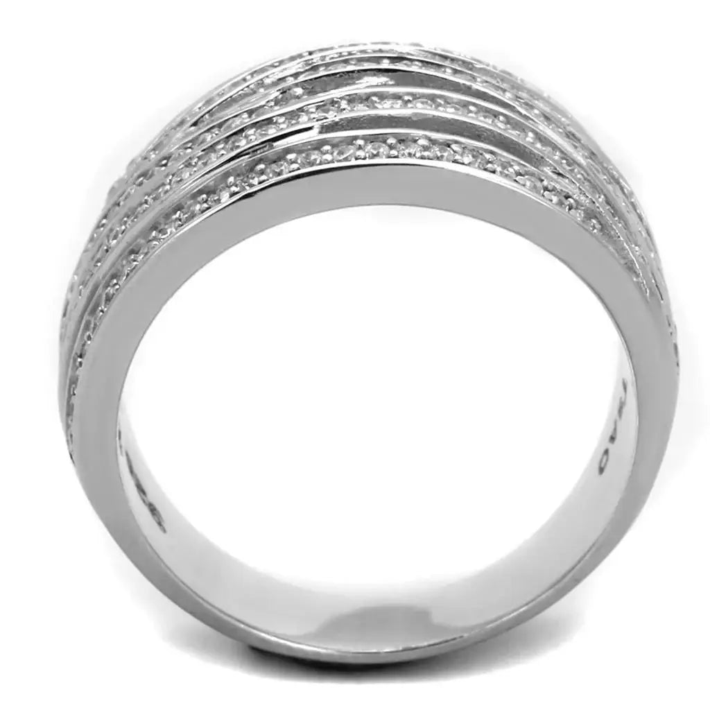 TS274 - Rhodium 925 Sterling Silver Ring with AAA Grade CZ in Clear - Alamode - Flyclothing LLC
