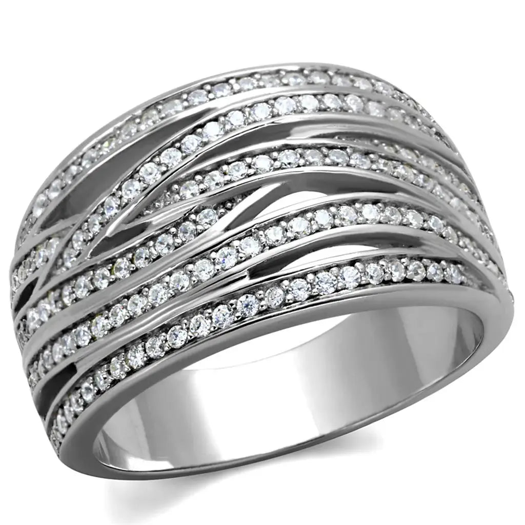 TS274 - Rhodium 925 Sterling Silver Ring with AAA Grade CZ in Clear - Alamode - Flyclothing LLC