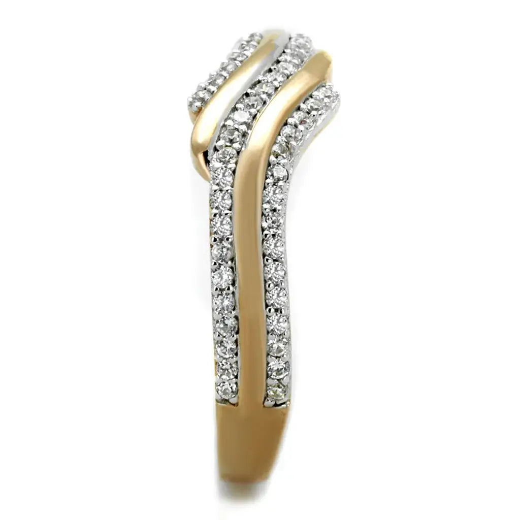 TS277 - Rose Gold + Rhodium 925 Sterling Silver Ring with AAA Grade CZ in Clear - Alamode - Flyclothing LLC