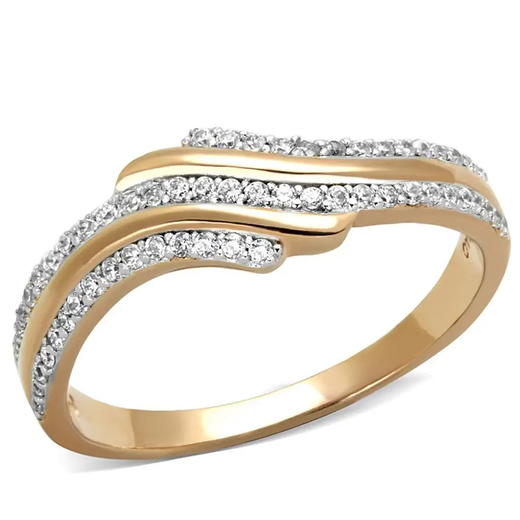 TS277 - Rose Gold + Rhodium 925 Sterling Silver Ring with AAA Grade CZ in Clear - Alamode - Flyclothing LLC