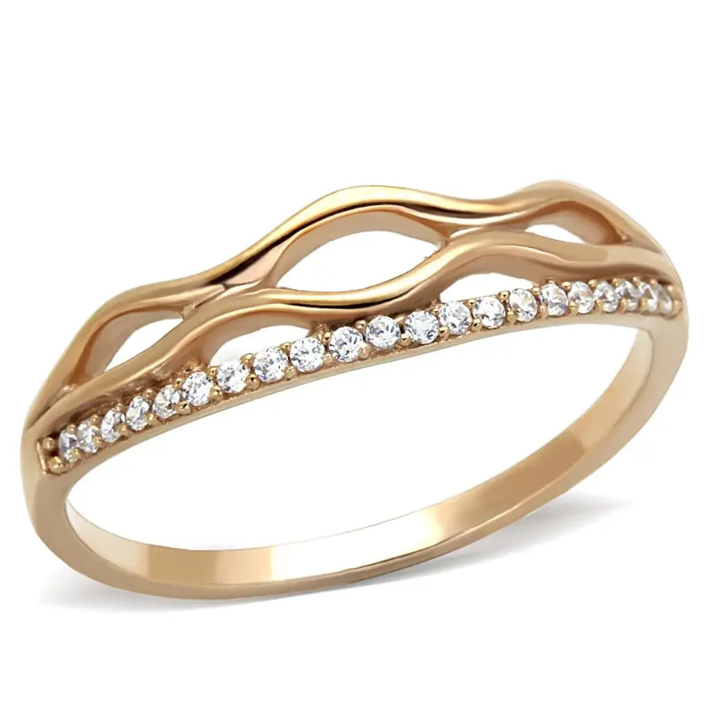 TS278 - Rose Gold 925 Sterling Silver Ring with AAA Grade CZ in Clear - Alamode - Flyclothing LLC