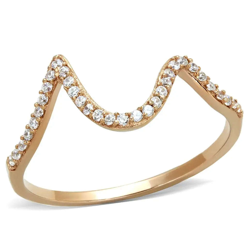 TS280 - Rose Gold 925 Sterling Silver Ring with AAA Grade CZ in Clear - Alamode - Flyclothing LLC
