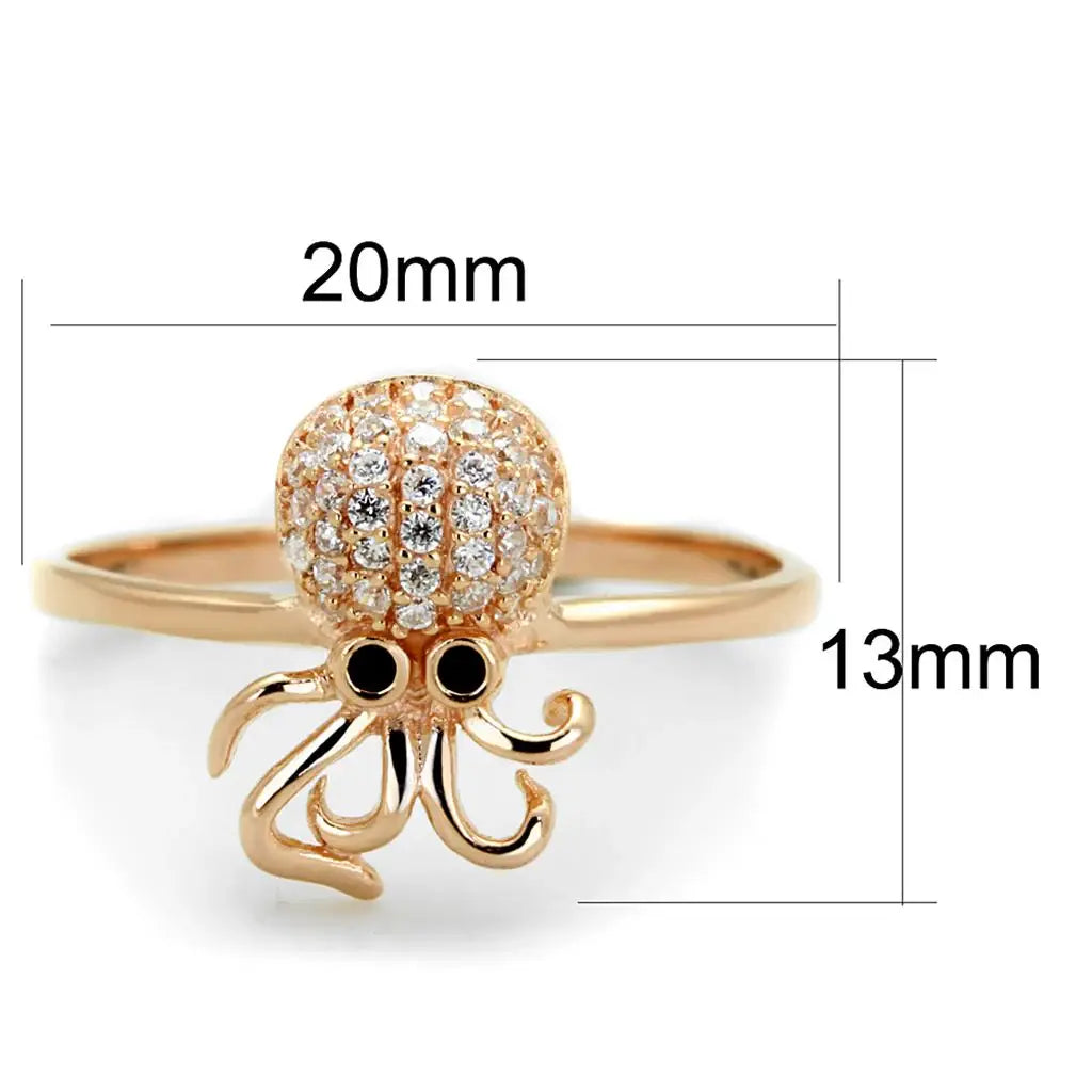 TS282 - Rose Gold 925 Sterling Silver Ring with AAA Grade CZ in Black Diamond - Alamode - Flyclothing LLC