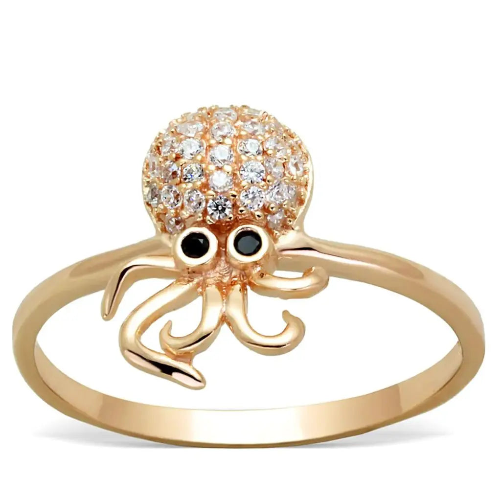 TS282 - Rose Gold 925 Sterling Silver Ring with AAA Grade CZ in Black Diamond - Alamode - Flyclothing LLC