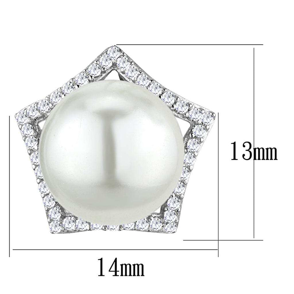 TS300 - Rhodium 925 Sterling Silver Earrings with Synthetic Pearl in White - Alamode - Flyclothing LLC