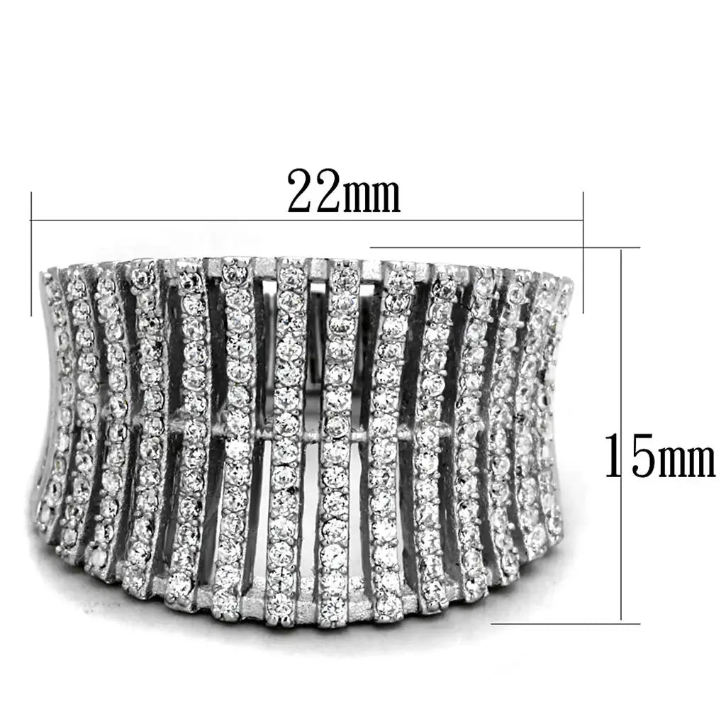 TS302 - Rhodium 925 Sterling Silver Ring with AAA Grade CZ in Clear - Alamode - Flyclothing LLC