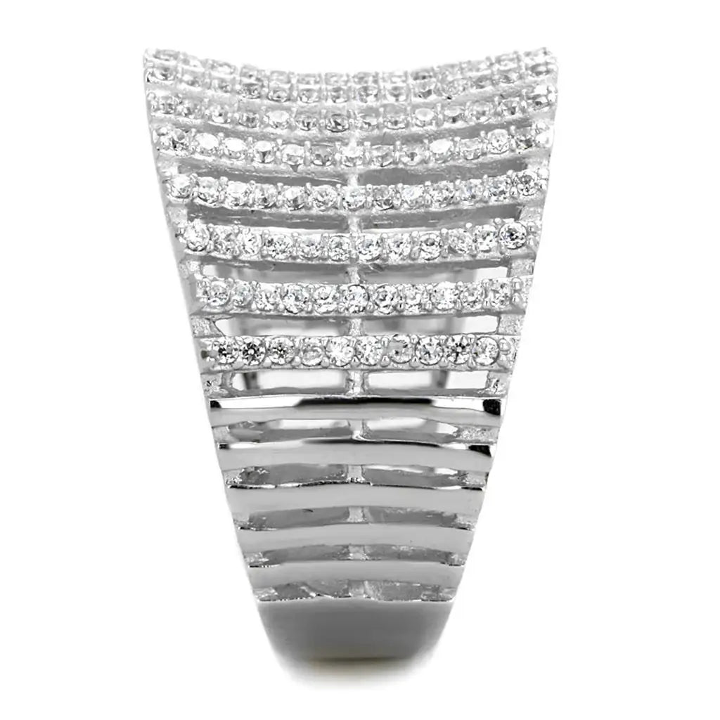 TS302 - Rhodium 925 Sterling Silver Ring with AAA Grade CZ in Clear - Alamode - Flyclothing LLC
