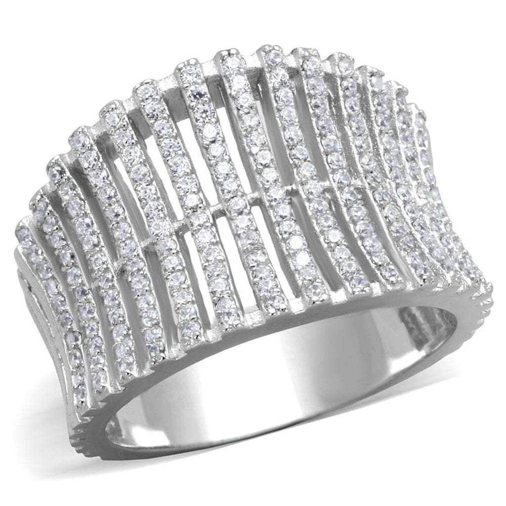 TS302 - Rhodium 925 Sterling Silver Ring with AAA Grade CZ in Clear - Alamode - Flyclothing LLC