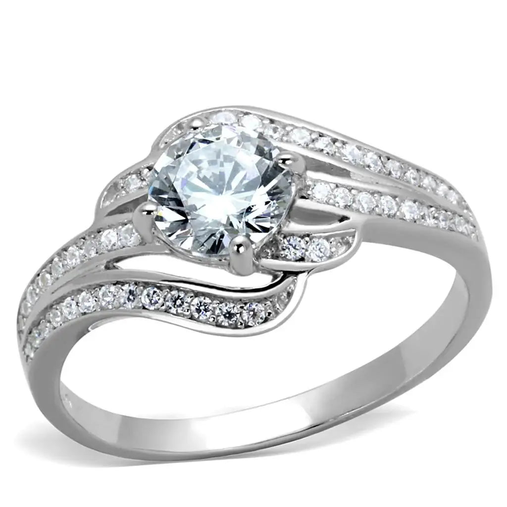TS303 - Rhodium 925 Sterling Silver Ring with AAA Grade CZ in Clear - Alamode - Flyclothing LLC