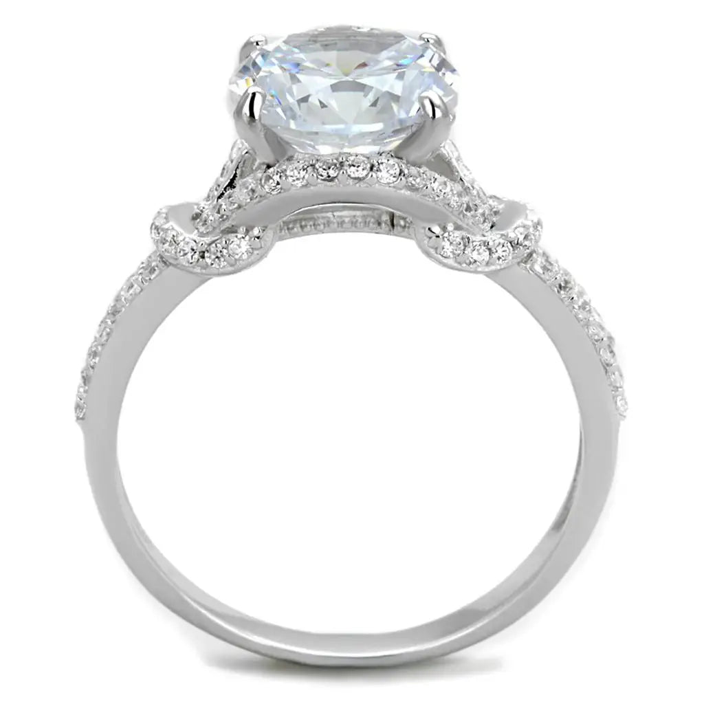 TS304 - Rhodium 925 Sterling Silver Ring with AAA Grade CZ in Clear - Alamode - Flyclothing LLC