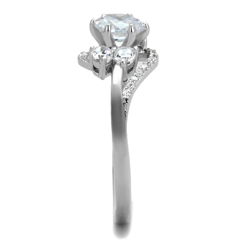 TS305 - Rhodium 925 Sterling Silver Ring with AAA Grade CZ in Clear - Alamode - Flyclothing LLC