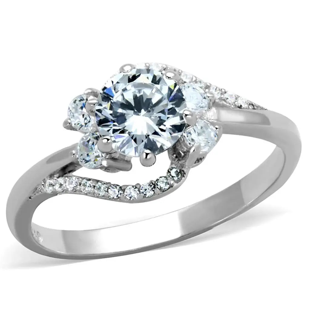 TS305 - Rhodium 925 Sterling Silver Ring with AAA Grade CZ in Clear - Alamode - Flyclothing LLC