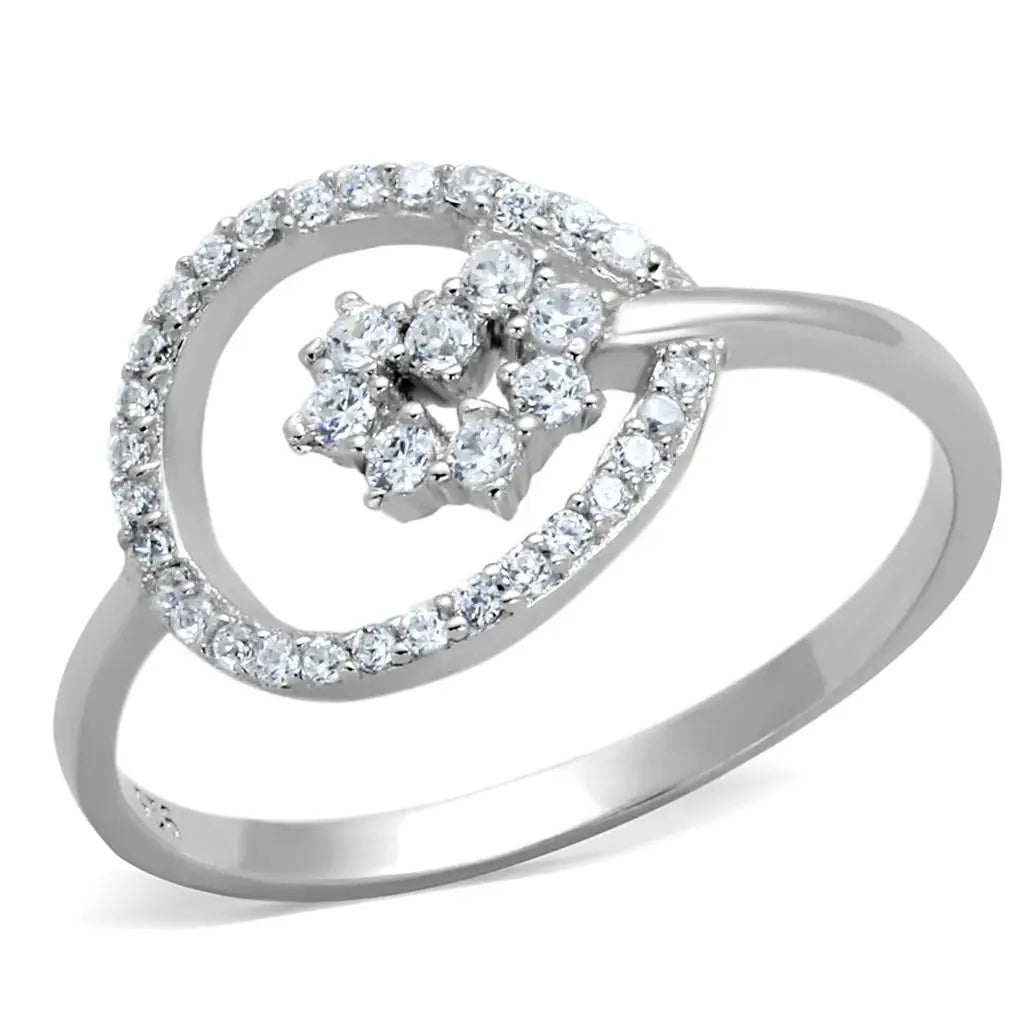 TS307 - Rhodium 925 Sterling Silver Ring with AAA Grade CZ in Clear - Alamode - Flyclothing LLC