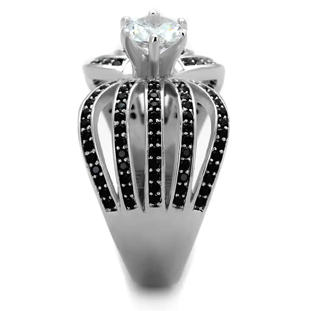 TS314 - Rhodium 925 Sterling Silver Ring with AAA Grade CZ in Clear - Alamode - Flyclothing LLC