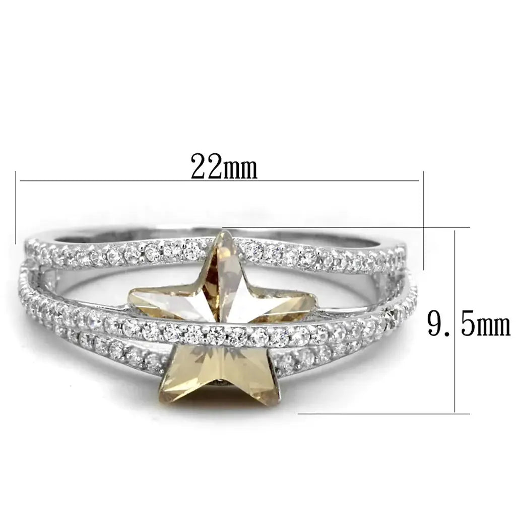 TS315 - Rhodium 925 Sterling Silver Ring with Top Grade Crystal in Citrine Yellow - Alamode - Flyclothing LLC