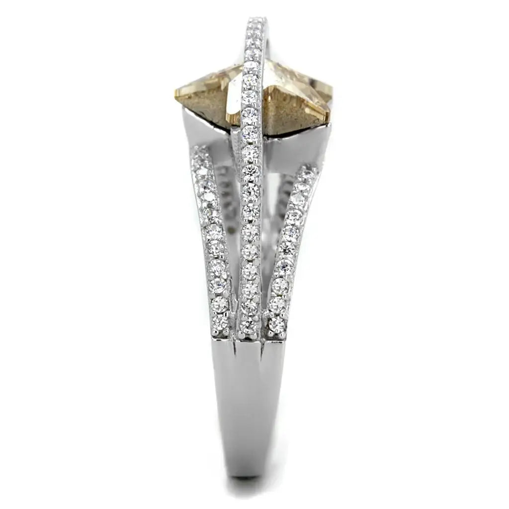 TS315 - Rhodium 925 Sterling Silver Ring with Top Grade Crystal in Citrine Yellow - Alamode - Flyclothing LLC