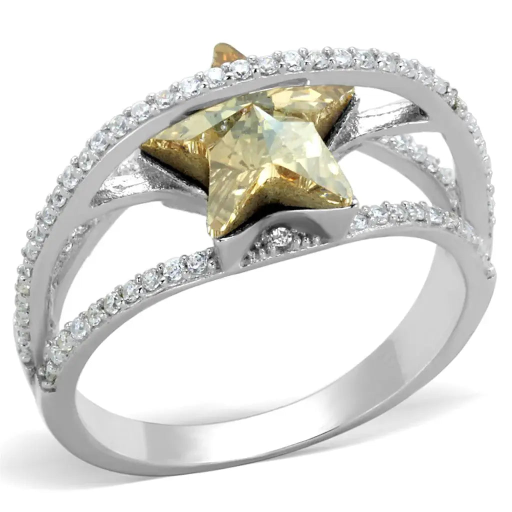 TS315 - Rhodium 925 Sterling Silver Ring with Top Grade Crystal in Citrine Yellow - Alamode - Flyclothing LLC