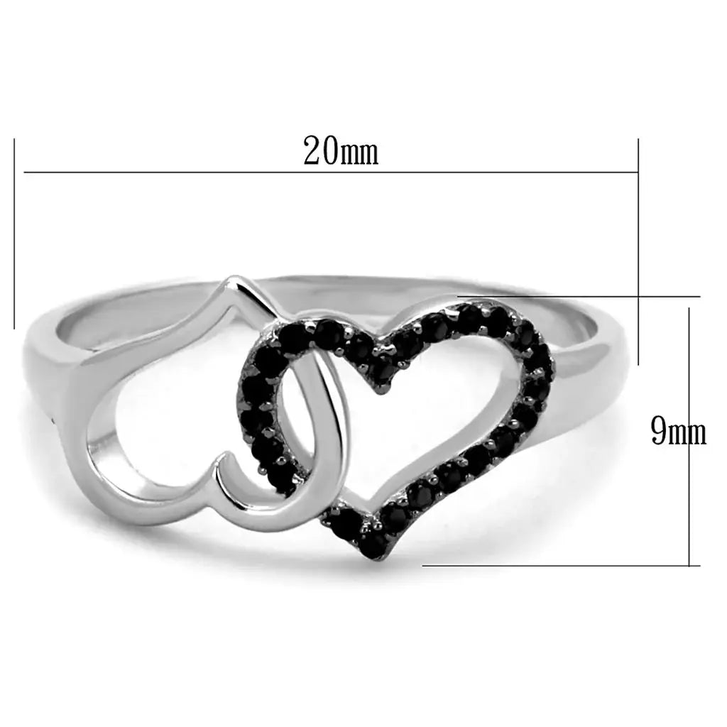 TS316 - Rhodium + Ruthenium 925 Sterling Silver Ring with AAA Grade CZ in Black Diamond - Alamode - Flyclothing LLC
