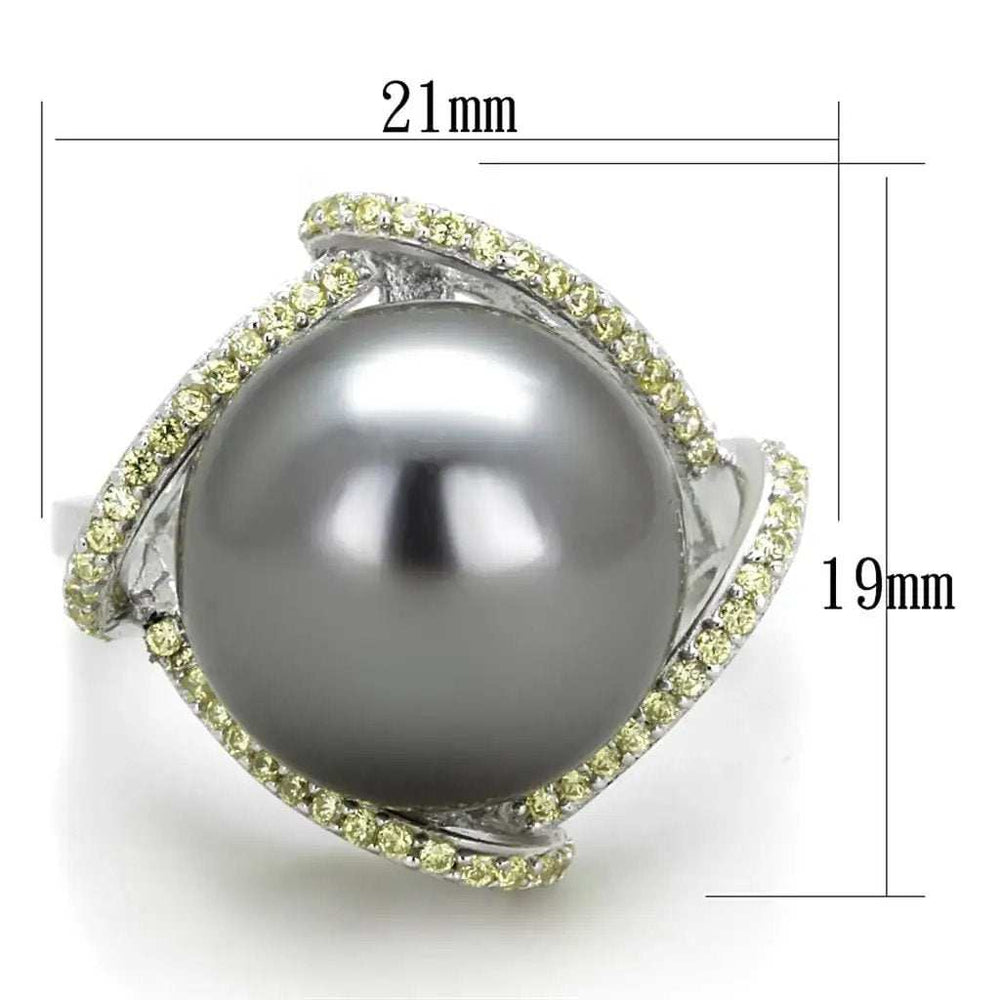 TS318 - Rhodium 925 Sterling Silver Ring with Synthetic Pearl in Gray - Alamode - Flyclothing LLC