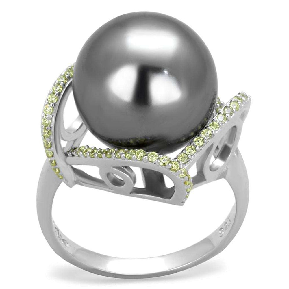 TS318 - Rhodium 925 Sterling Silver Ring with Synthetic Pearl in Gray - Alamode - Flyclothing LLC