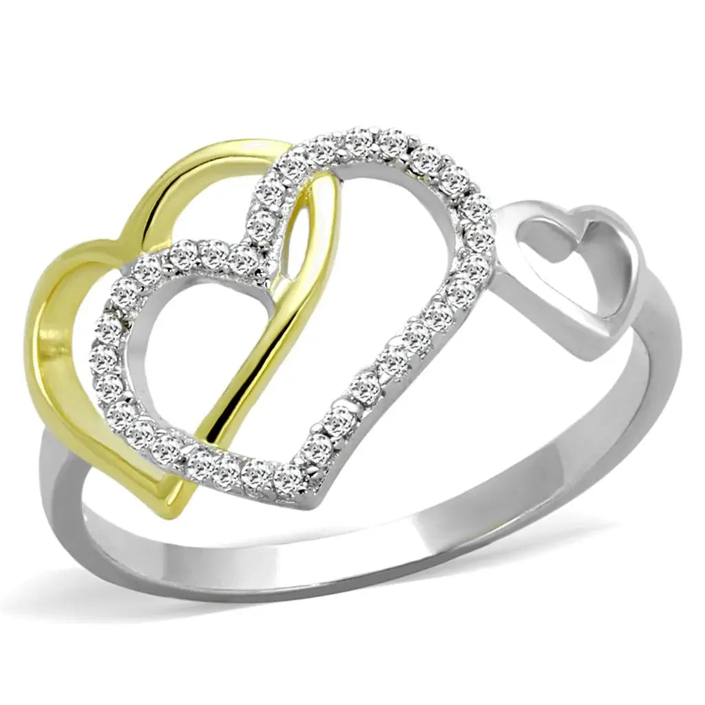 TS321 - Gold+Rhodium 925 Sterling Silver Ring with AAA Grade CZ in Clear - Alamode - Flyclothing LLC