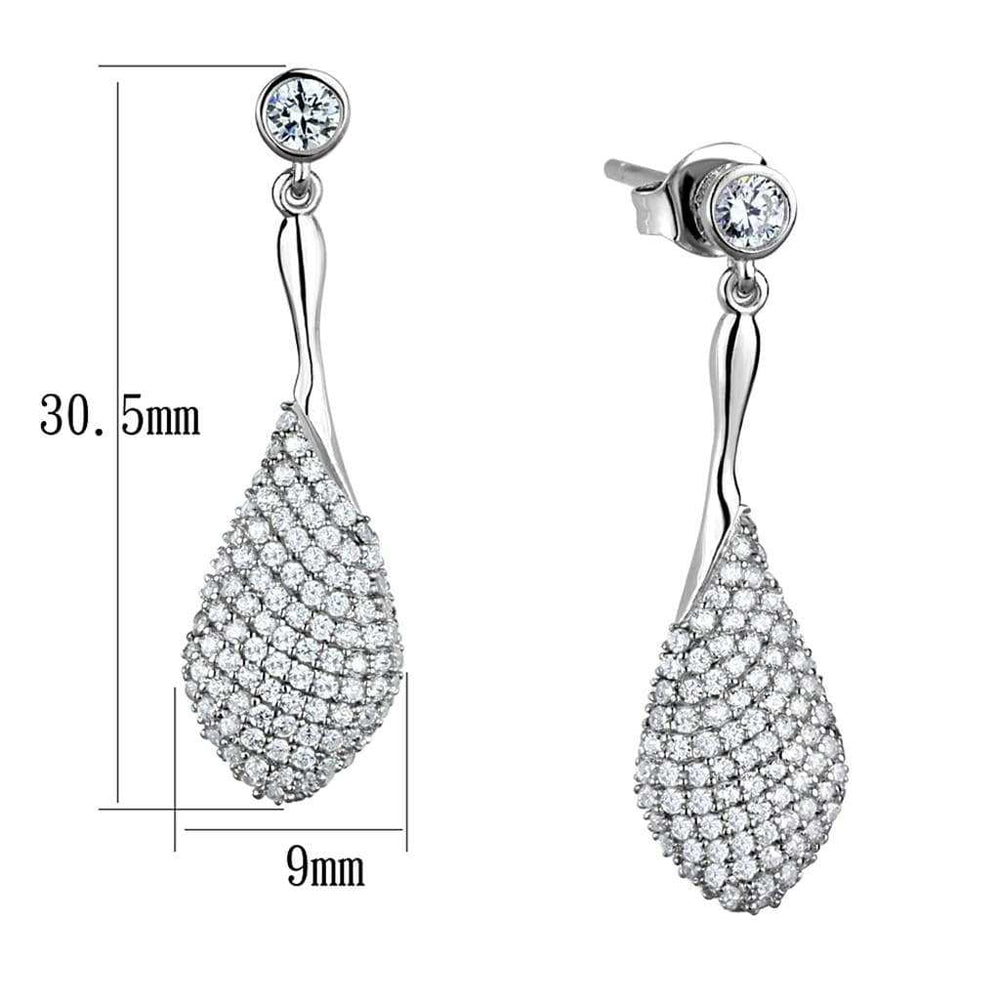 TS324 - Rhodium 925 Sterling Silver Earrings with AAA Grade CZ in Clear - Alamode - Flyclothing LLC