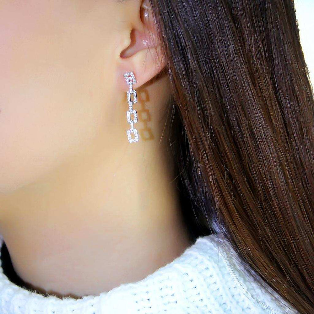 TS326 - Rhodium 925 Sterling Silver Earrings with AAA Grade CZ in Clear - Alamode - Flyclothing LLC