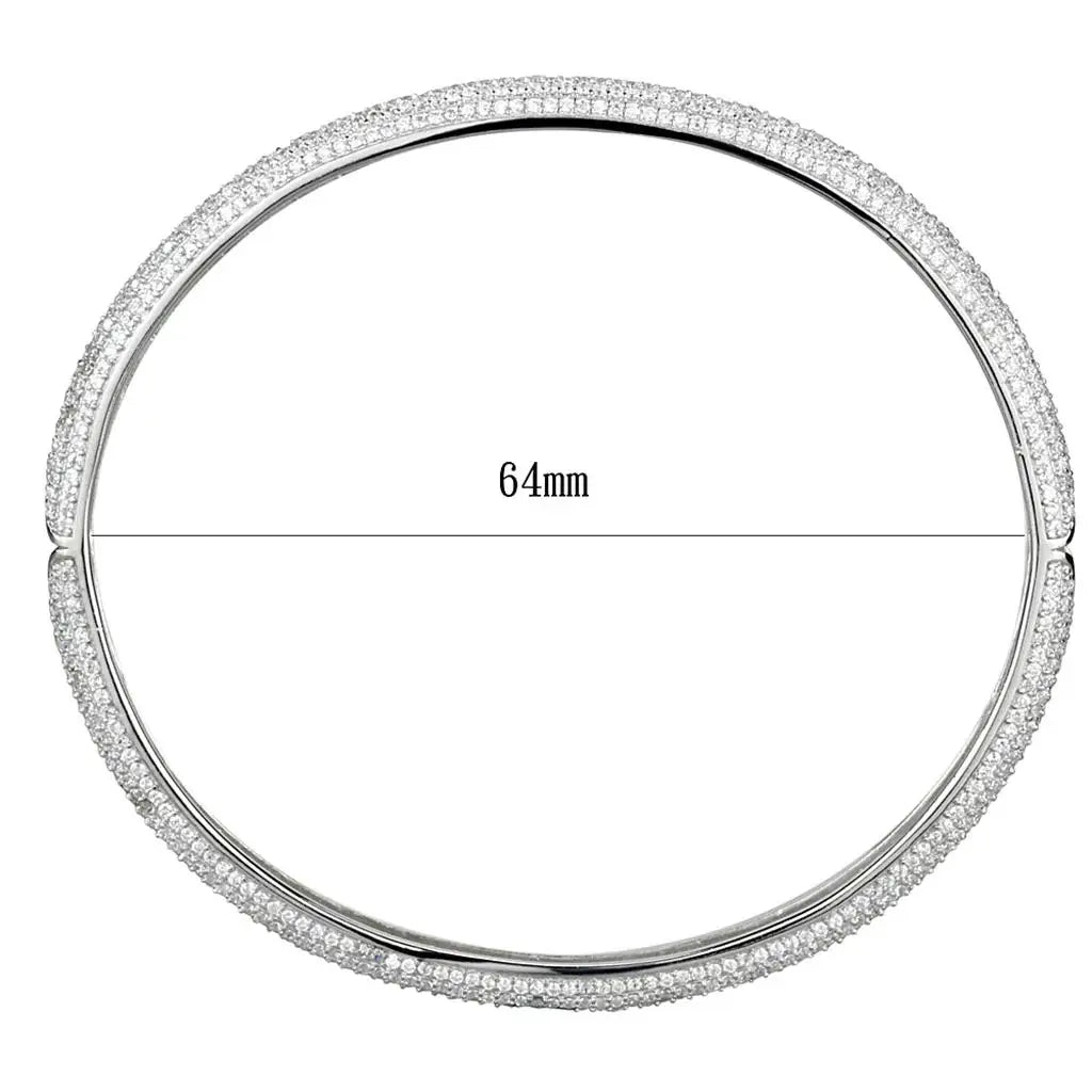 TS328 - Rhodium 925 Sterling Silver Bangle with AAA Grade CZ in Clear - Alamode - Flyclothing LLC
