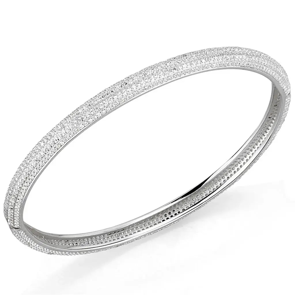TS328 - Rhodium 925 Sterling Silver Bangle with AAA Grade CZ in Clear - Alamode - Flyclothing LLC