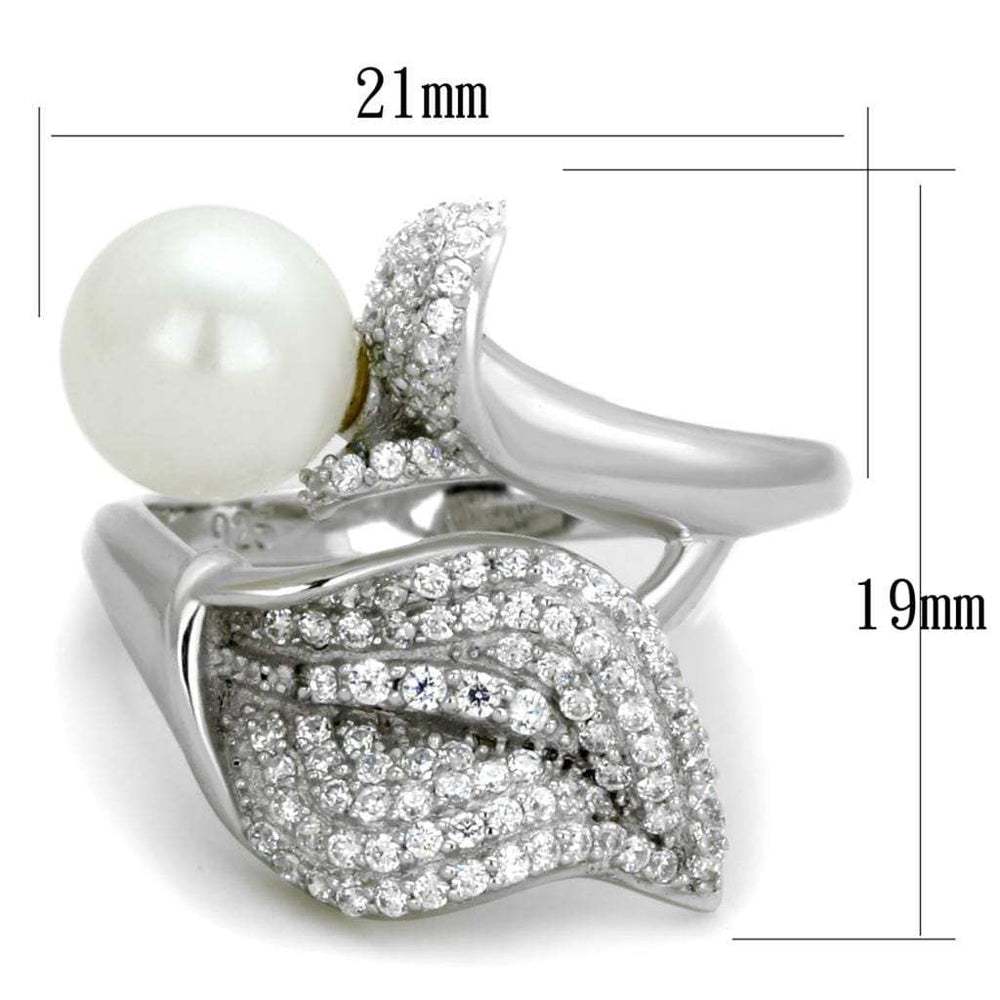TS329 - Rhodium 925 Sterling Silver Ring with Synthetic Pearl in White - Alamode - Flyclothing LLC