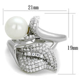 TS329 - Rhodium 925 Sterling Silver Ring with Synthetic Pearl in White - Alamode