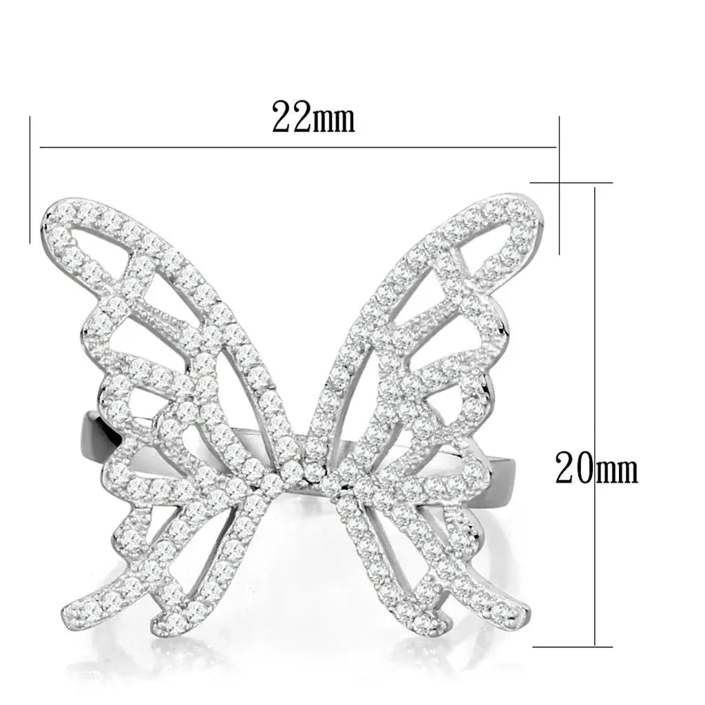 TS330 - Rhodium 925 Sterling Silver Ring with AAA Grade CZ in Clear - Alamode - Flyclothing LLC