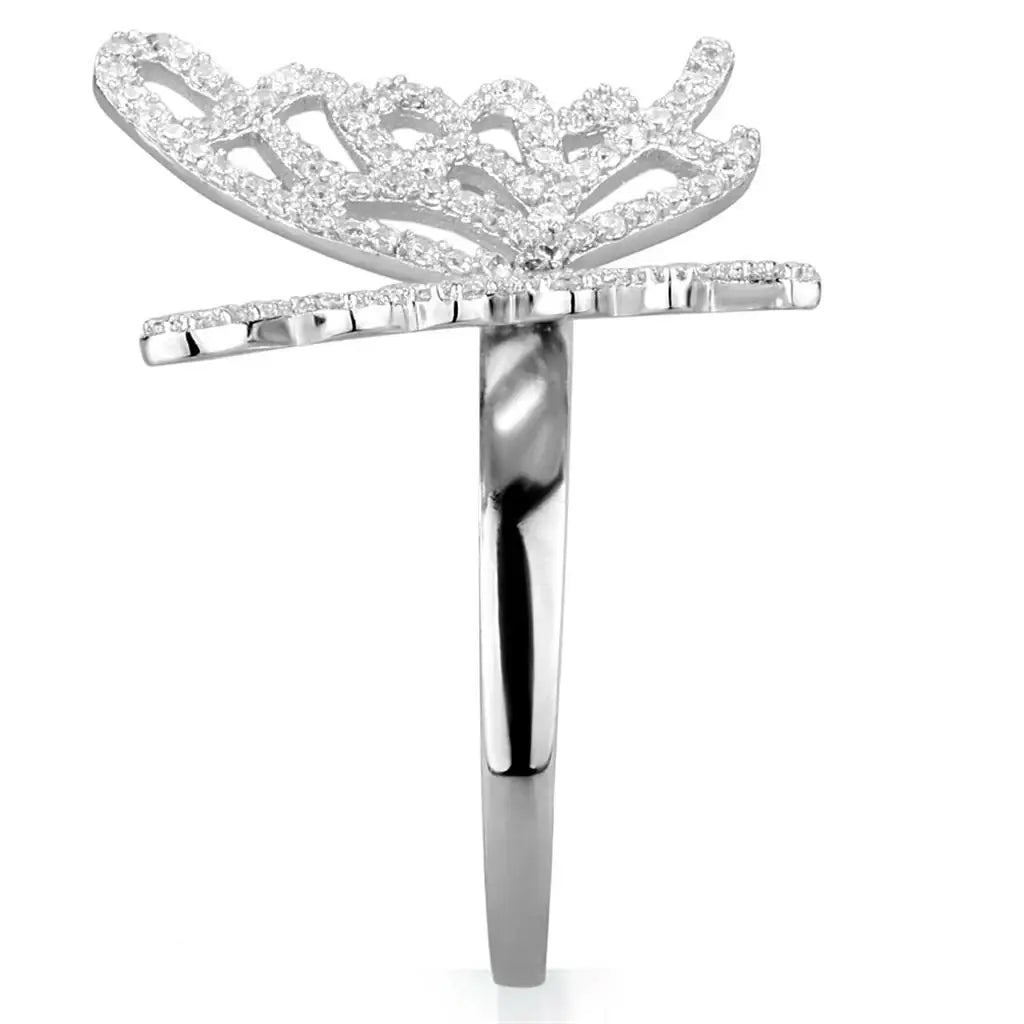 TS330 - Rhodium 925 Sterling Silver Ring with AAA Grade CZ in Clear - Alamode - Flyclothing LLC