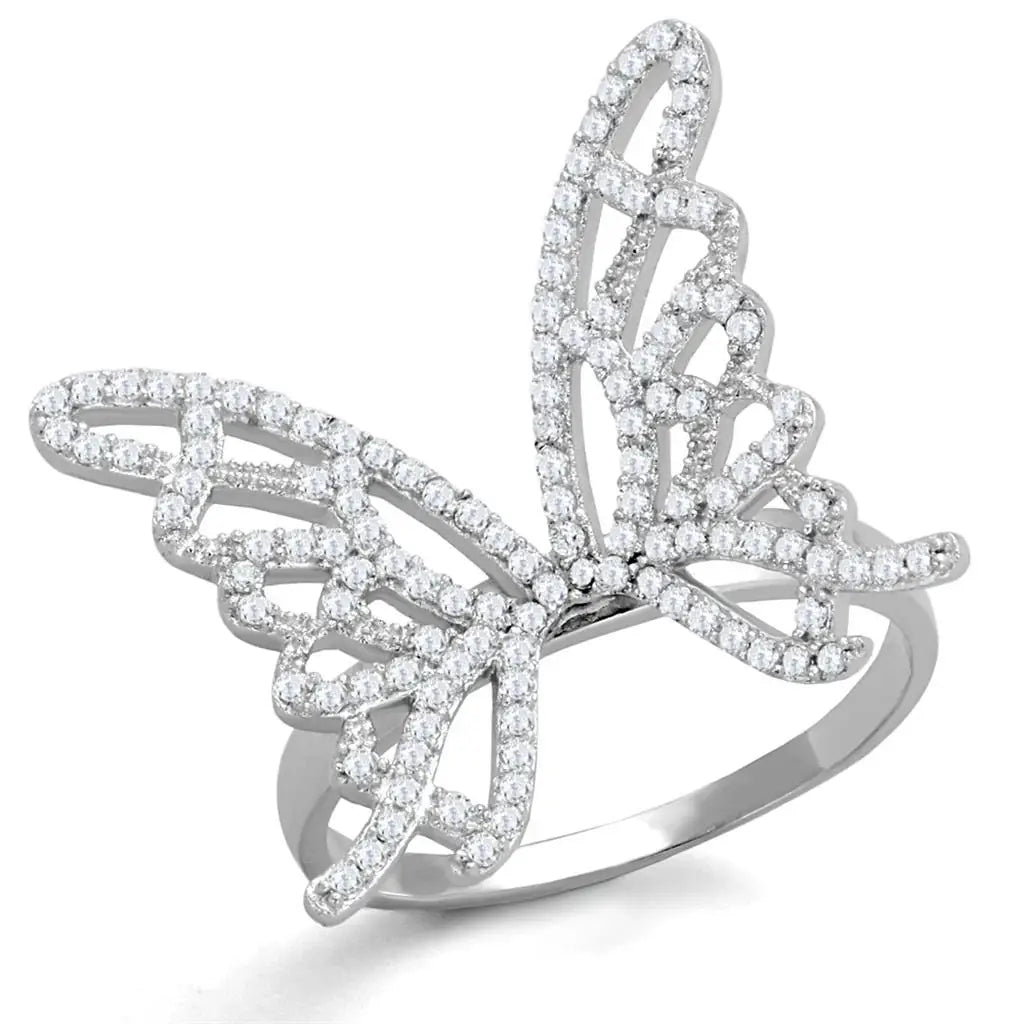TS330 - Rhodium 925 Sterling Silver Ring with AAA Grade CZ in Clear - Alamode - Flyclothing LLC